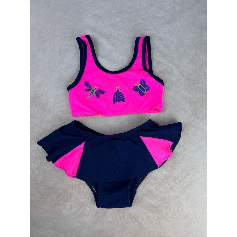 Vintage Girls Butterfly Swimsuit 90s Y2K 2T Neon